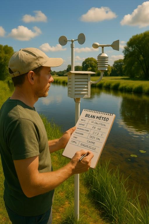 Un homme qui dresse un bilan meteo pres de son etang en europe 2